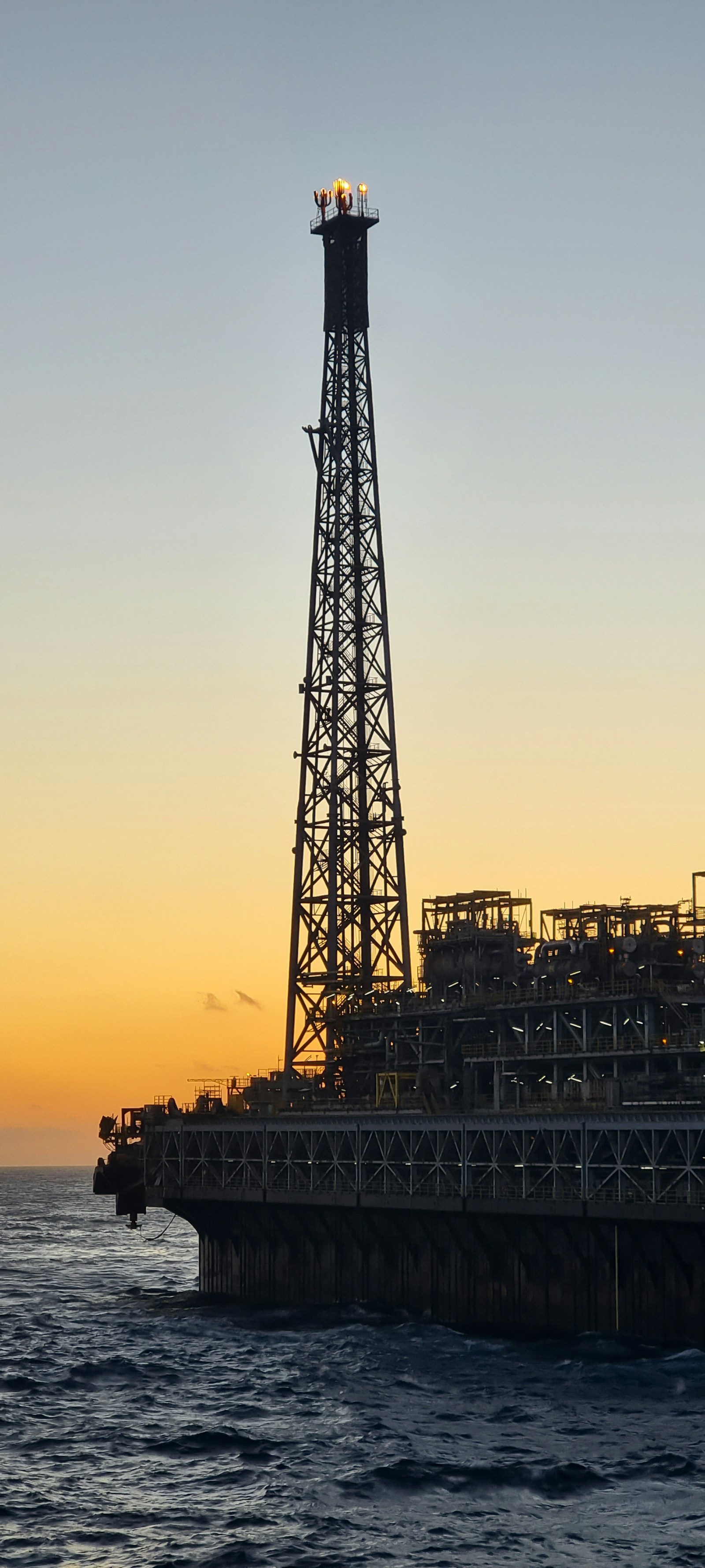 Offshore oil and gas platform at sea